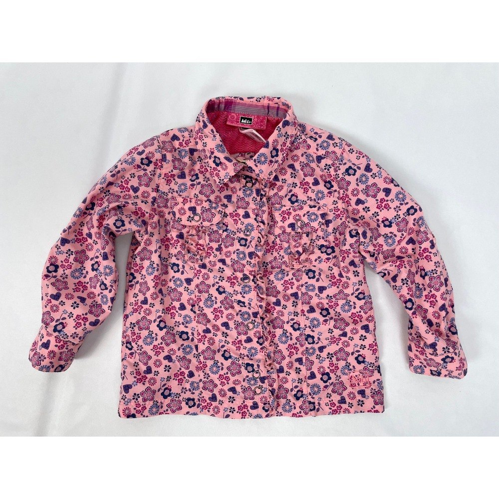 REI Infant Girl 12m Pink Long Sleeve Snap Shirt Vented Floral Nylon Outdoor